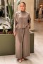 Short Front, Long Back Tunic and Trousers Set with Drawstring Detail