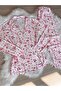 Candy Cane Patterned Suede Shirt Collar Long Sleeve Pajama Set - 6