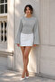 Women's Gray Crew Neck Long Sleeve Basic Blouse - 5
