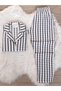 Smoked Striped and Heart Patterned Suede Shirt Collar Long Sleeve Pajama Set