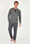 Patterned Cotton Buttoned Crew Neck Pajama Set Men's Pajama Set 6575002 - 2