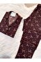 Brown Bowknot Patterned Suede Shirt Collar Long Sleeve Pajama Set - 5