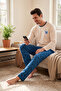 Printed Cotton Crew Neck Long Sleeve Pajama Set Men's Pajama Set 6575004