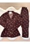 Brown Bowknot Patterned Suede Shirt Collar Long Sleeve Pajama Set - 8
