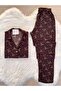 Brown Bowknot Patterned Suede Shirt Collar Long Sleeve Pajama Set