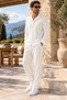 Men's White Textured Shirt and White Relaxed Fit Trousers 2-Piece Combination Set - 3