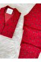 Red Candy Cane Patterned Suede Shirt Collar Long Sleeve Pajama Set - 5