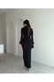 Women's Black Draped Evening Dress Long Sleeve Feathered Cuff Fish Model Evening Gown - 2