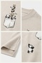 Panda Printed - Top Quality Cotton Fabric Oversize Simit Collar Short Sleeve T-Shirt Beige - 8