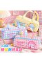 Checkered Fabric Washable Easy to Carry with Handle Large Volume Multi-Compartment Large Size Girls' Student Cute Animal Fruit Pattern Primary School Secondary School Pen Holder Pencil Case - 2