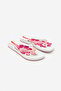 Women Flower Print Slip On Flip Flops, White and Pink