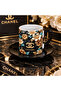 Luxury Patterned 2-Piece Turkish Coffee Cup Set – Black Handles and Black Saucers