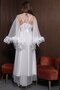 Bridal Dressing Gown and Nightgown Set |   White Satin Nightgown, Feathered Tulle Kimono Robe, and Luxurious Lace Detailed Honeymoon Set - 3