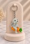 Keychain and Charm with Cute Gray Rabbit and Carrot Figure