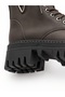 Women's Half Ankle Stitched Sole 5 cm Heel 20 cm Length Zippered Lace-Up Boots-Brown - 3