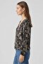 Women V-Neck Long Sleeve Allover Print Blouse, Multicolor - 3