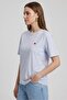 Women Round Neck Short Sleeve Embroidered T-Shirt, Light Blue - 3
