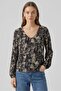 Women V-Neck Long Sleeve Allover Print Blouse, Multicolor
