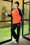 Sporty Cotton Melton women's Tracksuit Set in Orange and Black - 2