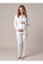 Women's Ecru Ribbed Maternity Pajama Set with Front Buttons for Easy Breastfeeding - 3