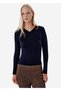 Fine Knit V-Neck Navy Blue Rip Knitwear