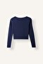 Fitted V-Neck Double-Breasted Look Ribbed Long Sleeve Crop Basic T-Shirt I6398Ax26Au - 2