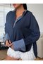 Women's Navy Blue Striped Shirt with Slit Detail, Short in the Front and Long in the Back - 3