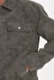 Men's Relax Fit Comfortable Cut Shirt Collar Snap Closure Suede Look Lined Pocketed Gray Coat - 3