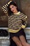 Yellow Striped Crew Neck Oversize Women's Sweater Mg2894 - 6