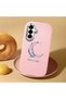 Samsung Galaxy A56 Compatible Shock-Absorbing Camera Protected Pink Silicone Case Moon and Star Pattern - 2