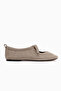 Ninva Genuine Leather Beige Bow Lace-Up Women's Ballerinas - 2