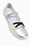 Mary Genuine Leather Women's Ballerinas with Silver Cross Elastic Band
