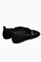Nella Genuine Leather Black Buckle Square Toe Women's Ballerinas - 8
