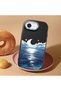 iPhone 16E Compatible Shock-Absorbing Camera Protected Black Silicone Case Moon Rising from the Sea - 2