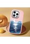 iPhone 16 Pro Max Compatible Shock-Absorbing Camera Protected Pink Silicone Case Moon Rising from the Sea - 2