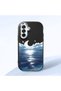 Samsung Galaxy A26 Compatible Shock-Absorbing Camera Protected Black Silicone Case the Moon Rising from the Sea