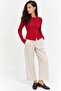 Women's Red Asymmetrical Button Detailed Ribbed Knitwear Blouse - 2