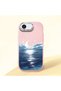 iPhone 16E Compatible Shock-Absorbing Camera Protected Pink Silicone Case the Moon Rising from the Sea