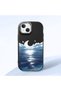 iPhone 13/14 Compatible Shock-Absorbing Camera Protected Black Silicone Case Moon Rising from the Sea