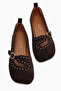 Nella Genuine Leather Brown Buckle Square Toe Women's Ballerinas - 5