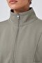 Dark Beige Stand Collar Standard Fit Crop Women's Sweatshirt - 97317 - 3