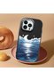 iPhone 12 Pro Max Compatible Shock-Absorbing Black Silicone Case with Camera Protection Moon Rising from the Sea - 2
