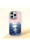 iPhone 15 Pro Compatible Shock-Absorbing Camera Protected Pink Silicone Case Moon Rising from the Sea