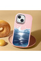 iPhone 13 Mini Compatible Shock-Absorbing Camera Protected Pink Silicone Case Moon Rising from the Sea - 2
