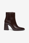 Bitter Brown Shiny Pointed Toe Thick Heeled Zippered Boots - 2