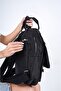 Black Soft Crinkle Fabric Multi-Compartment Backpack