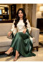 Dark Green Kaftan Dress with Fringed Sleeves - 6