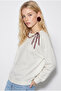 Women's White Gilded Printed Modal Oversize Sweatshirt with Chain and Scarf Detail 2266 60286477 - 4