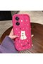 Oppo A3/A3X 4G/5G Compatible Pink Red Silicone Rose Dog Pattern Case Shockproof Camera Protection