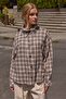 Beige and Blue, Oversize Shirt with Standing Collar Per5130